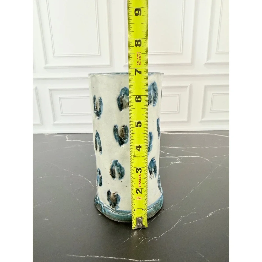 Hand Made Blue White Glazed Studio Pottery Vase 7